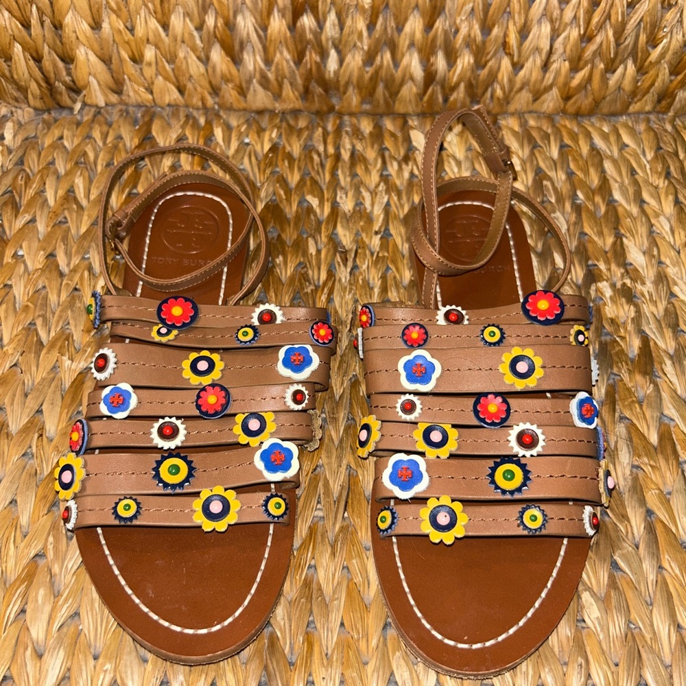 Tory Burch Marguerite Beaded Strappy Flat Sandal Sz 6.5